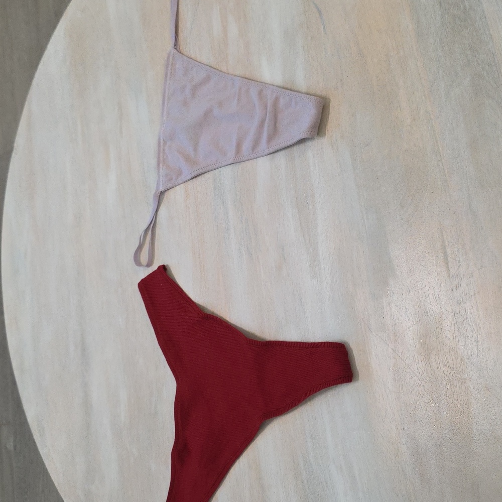 2pcs SKIMS | NWT T-STRING IRIS MICA THONG & Cotton Rib Thong Brick 2X